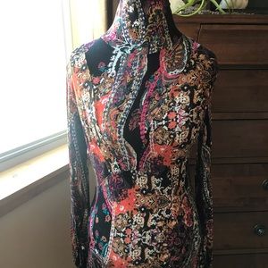 Free People, BOHO print open back dress.  Knee length.
